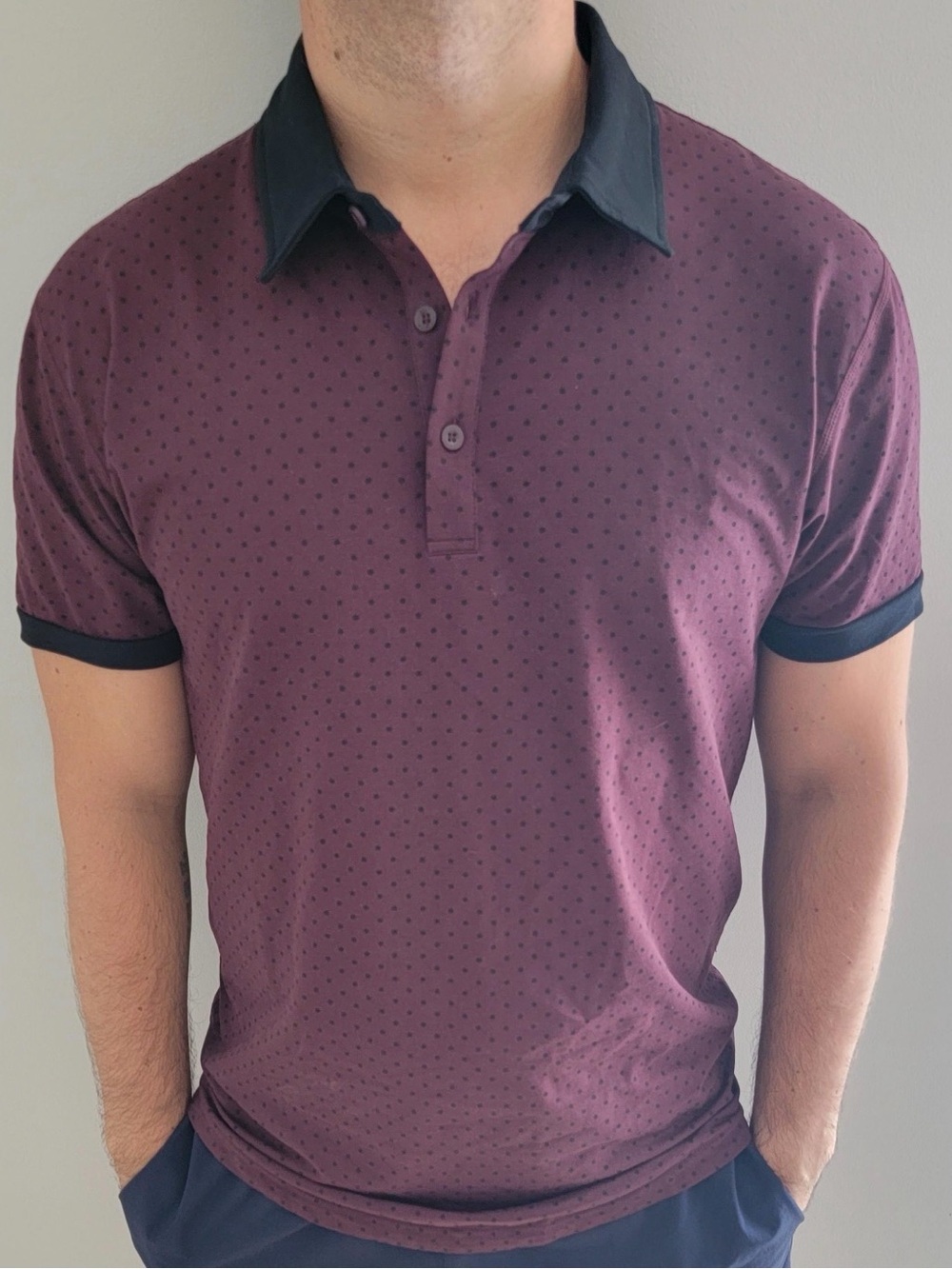 BYLT Basics Drop Cut Lux Maroon Dotted Polo Size XXL